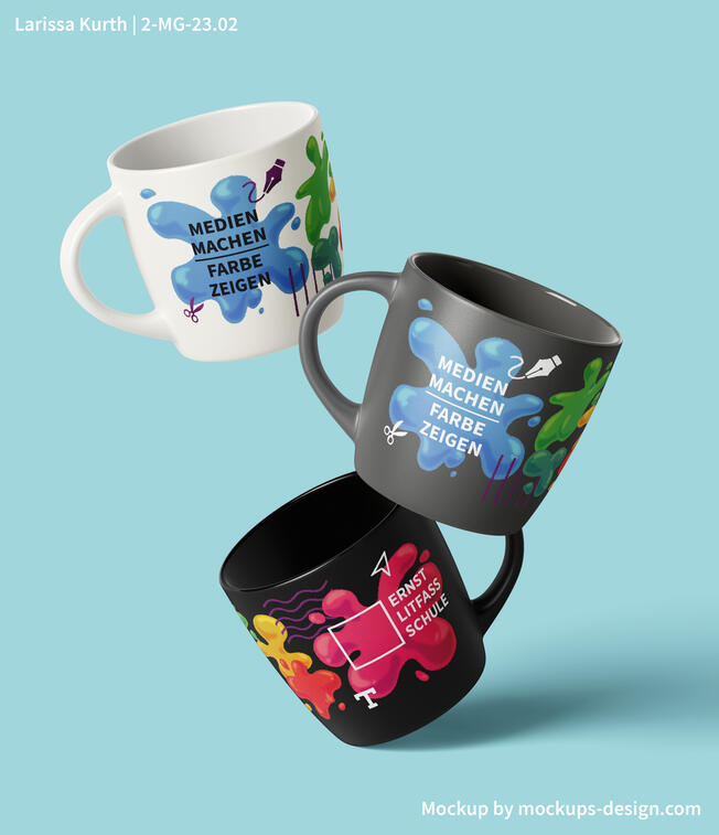 Auftrag Merchandise OSZ Ernst-Litfaß für Mediengestaltung und Medientechnologie; 2023; Clip Studio Paint & Adobe InDesign