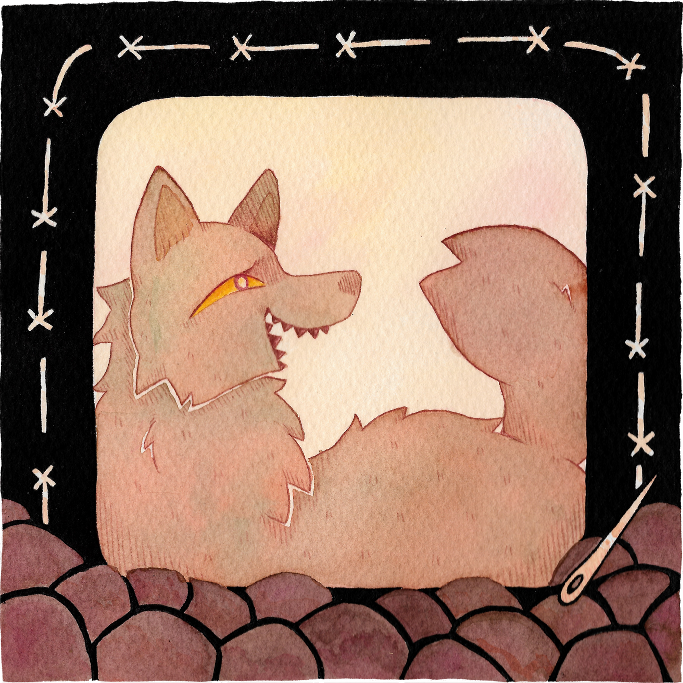 Der Wolf und die sieben jungen Geißlein - Stipendienwettbewerb AID 2022; Rohrer &amp; Klingner Zeichentusche (India Ink) auf 300 g/m² Baumwoll-Aquarellpapier